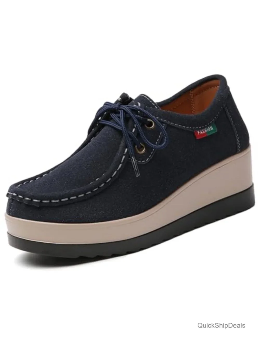 Women's Suede Platform Wedge Loafers with Arch Support Comfortable Lace Up